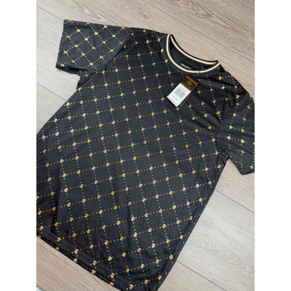 Drill Clothing Co Mens T-Shirt Gold Bee Print Black Gold L